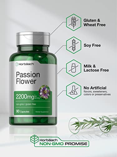 Passion Flower Capsules | 2200mg | 90 Count | Non-GMO & Gluten Free Extract Supplement | by Horbaach