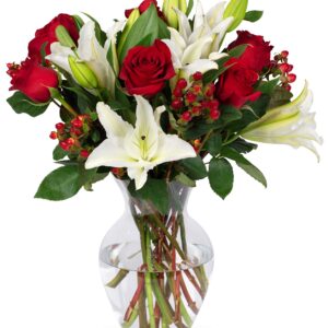 BENCHMARK BOUQUETS - Red Elegance (Glass Vase Included), Next-Day Delivery, Gift Fresh Flowers for Birthday, Anniversary, Get Well, Sympathy, Graduation, Congratulations, Thank You