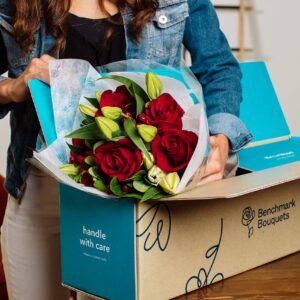 BENCHMARK BOUQUETS - Red Elegance (Glass Vase Included), Next-Day Delivery, Gift Fresh Flowers for Birthday, Anniversary, Get Well, Sympathy, Graduation, Congratulations, Thank You