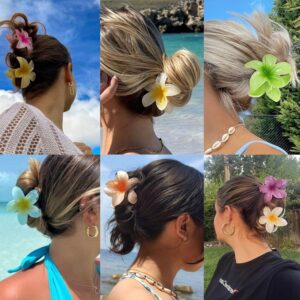 Sisiaipu Hawaiian Flower Hair Clips for Women 6 Pack Flower Hair Claw Clips Plumeria Claw Clips for Thin Hair Large Claw Clips for Thick Hair Beach Tropical Hair Accessories for Girls -Hawaii