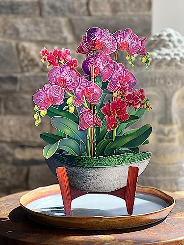 Freshcut Paper Pop Up Cards, Orchid Oasis, 12 Inch Life Sized Forever Flower Bouquet 3D Popup Greeting Cards, Birthday Gift Cards, Gifts for Her with Note Card & Envelope