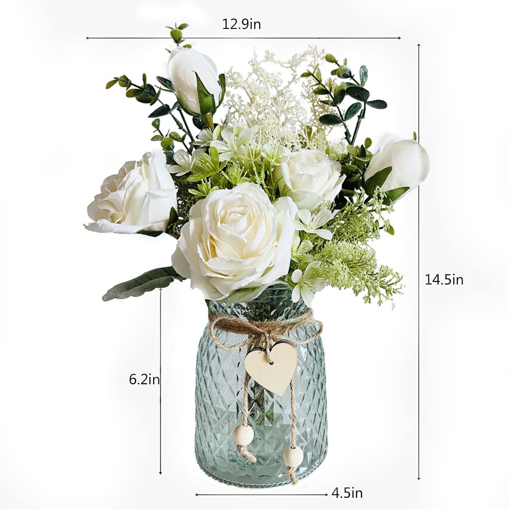 LADADA Fake Flowers with Vase, Silk Roses Artificial Flowers in Vase, Suitable for Wedding, Party, Home Decor.（Ivory）