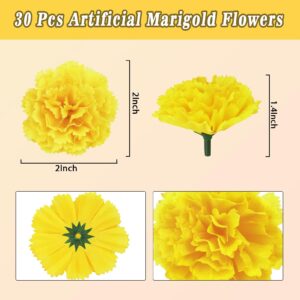 30 pcs Artificial Marigold Flowers,2inch Silk Marigold Flower Heads,Yellow Flowers Artificial for Decoration,Marigold Heads for Parties,Indian Wedding,Indian Theme,Diwali Home Decor DIY Wreath Garland