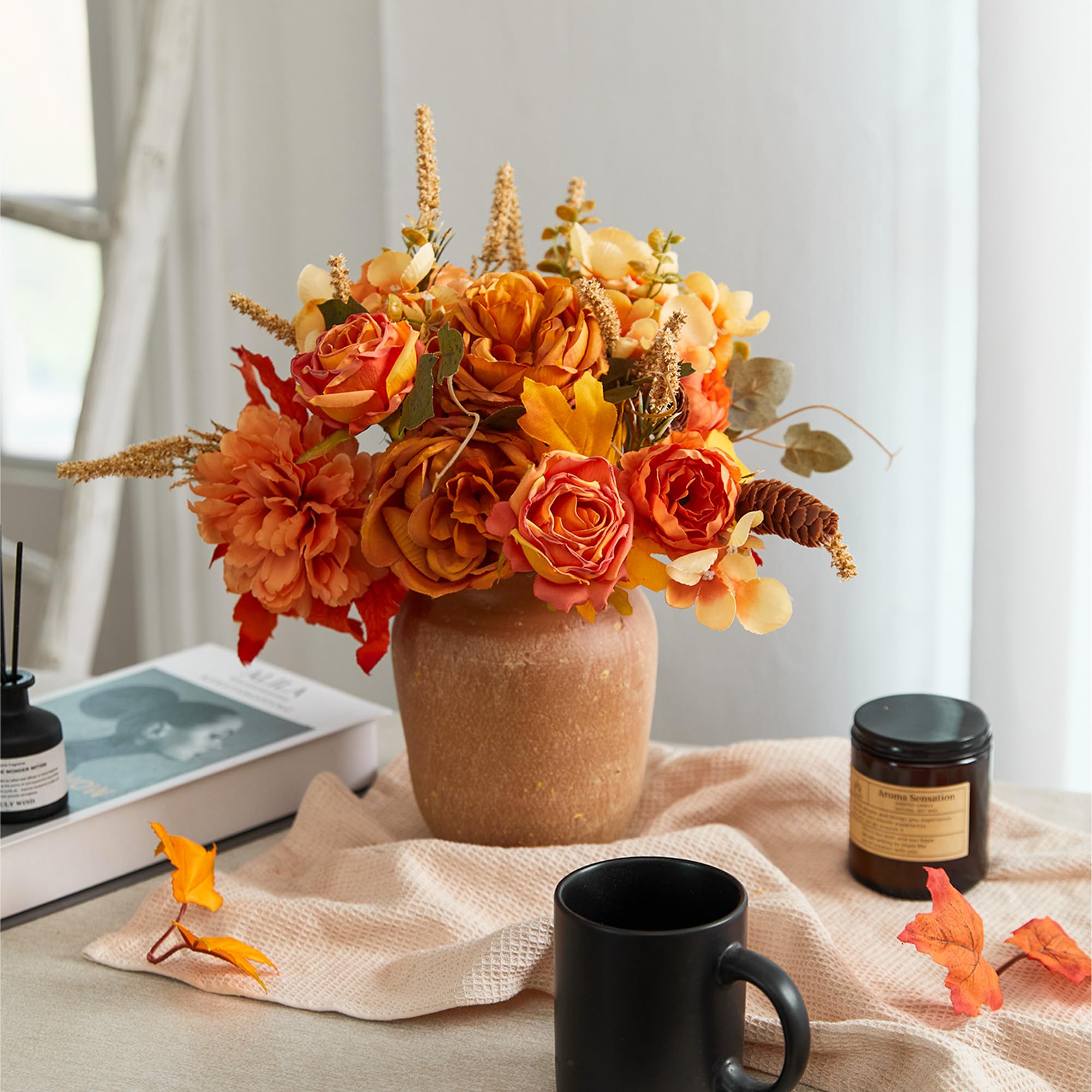 Thanksgiving Decorations - 2Pcs Artificial Fall Flowers, Fall Decor Flower Bouquet for Wedding Bouquets Autumn Decor Centerpieces Arrangements Faux Flowers Party Bridal Baby Shower Home Decorations