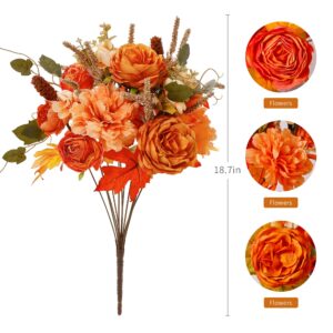 Thanksgiving Decorations - 2Pcs Artificial Fall Flowers, Fall Decor Flower Bouquet for Wedding Bouquets Autumn Decor Centerpieces Arrangements Faux Flowers Party Bridal Baby Shower Home Decorations