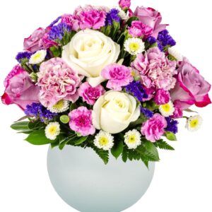 Delivery by Mon 8th July | Rejuvenate | Purple, White Fresh Flowers Aquabloom Arrangement with Vase | Arabella Bouquets | Flowers for Delivery, Birthday, Congratulations | Premium Hydrated Shipping