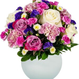 Delivery by Mon 8th July | Rejuvenate | Purple, White Fresh Flowers Aquabloom Arrangement with Vase | Arabella Bouquets | Flowers for Delivery, Birthday, Congratulations | Premium Hydrated Shipping