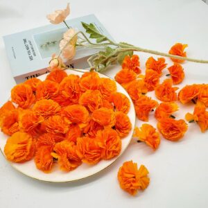 TRvancat Marigold Flowers Heads Bulk 100Pcs, Silk Artificial Flowers for DIY for Diwali,Indian Festival, DIY Marigold Garland Wedding Decor 6cm (100 Pcs)