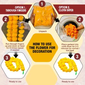 Marigold Garland for Decoration 5 Feet Indian Artificial Flowers for Diwali, Christmas, Party, Wedding Backdrop, Pooja & Cempasuchil Garlands Mexican Day of The Dead Halloween with 1 Diya (Orange 5)