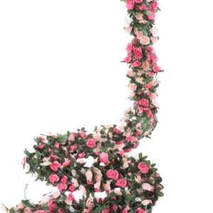 Miracliy 5 Pack 41 FT Fake Rose Vine Flowers Plants Artificial Flower Hanging Rose Ivy Home Hotel Office Wedding Party Garden Craft Art Déco