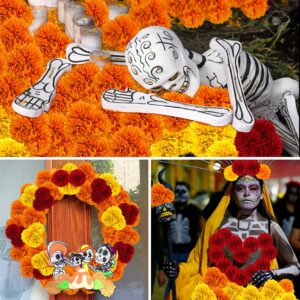 40Pcs 2.75'' Marigold Flowers Heads Bulk, Silk Marigold Artificial Flowers for Diwali Home Decor DIY Wreath Garland Craft Baby Shower Wedding Mexican Party Decoration Halloween New Year Decor（Mix-1）