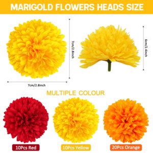 40Pcs 2.75'' Marigold Flowers Heads Bulk, Silk Marigold Artificial Flowers for Diwali Home Decor DIY Wreath Garland Craft Baby Shower Wedding Mexican Party Decoration Halloween New Year Decor（Mix-1）