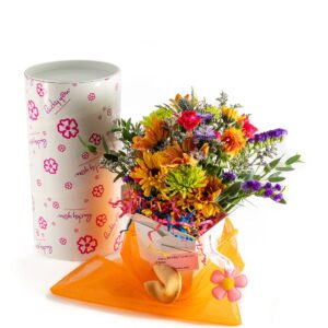 Birthday Blast Fresh Cut Live Flowers Arranged in a Takeout Container with your Personal Message Tucked Inside a Fortune Cookie