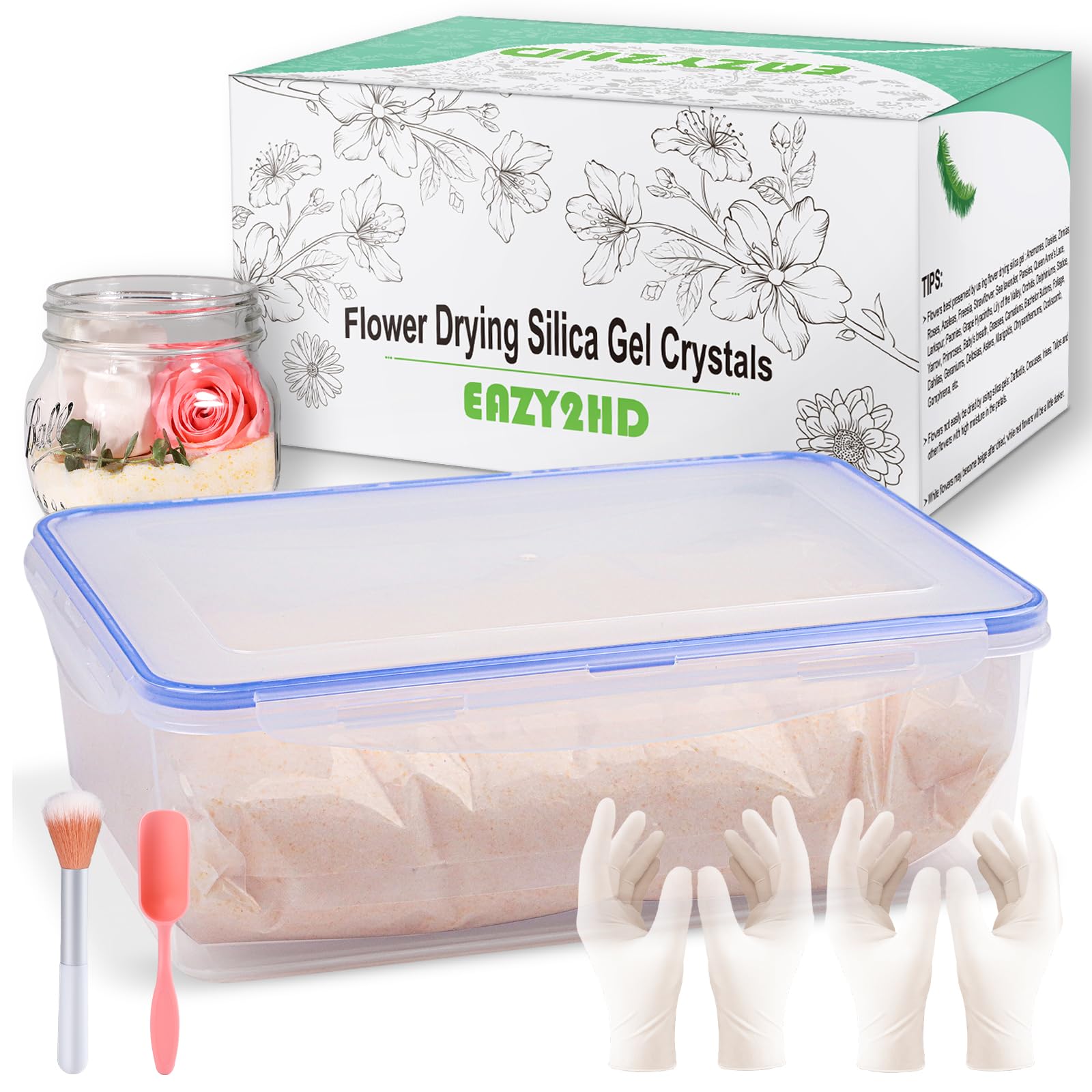 Eazy2hD Silica Gel Flower Drying Crystals Desiccant 5LBS with Sealed Container & Gloves for Wedding Flowers Bouquet Preservation Kit