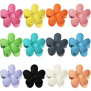 12 Pieces Flower Claw Clips Large Jaw Clips for Women Girls Thick Hair 12 Colors Matte Big Clips Non Slip Strong Hold Hair Catch Clamps Barrettes Headwear Accessories for Thin Hair