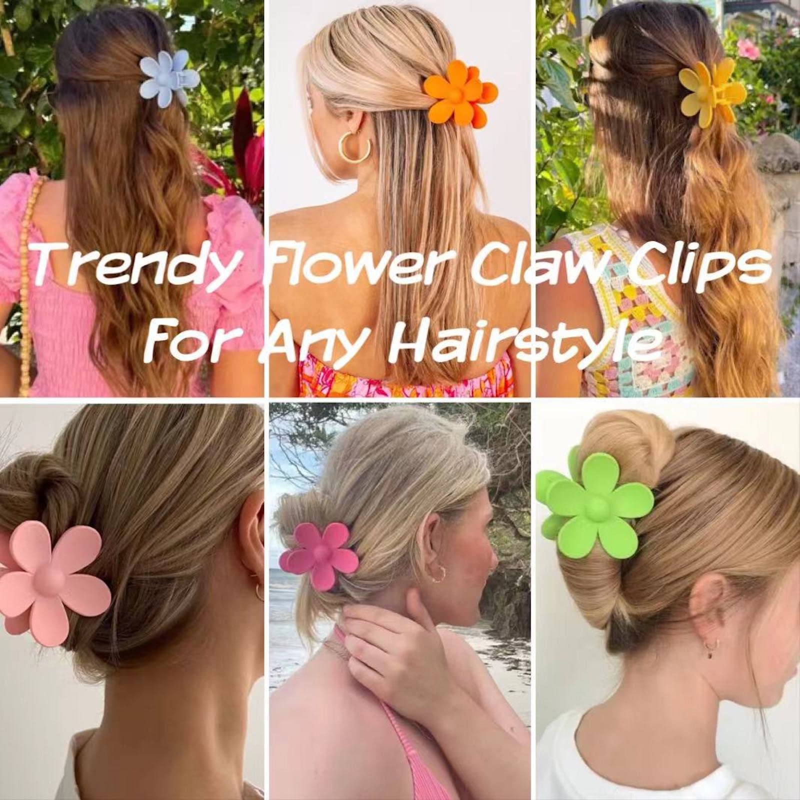 12 Pieces Flower Claw Clips Large Jaw Clips for Women Girls Thick Hair 12 Colors Matte Big Clips Non Slip Strong Hold Hair Catch Clamps Barrettes Headwear Accessories for Thin Hair