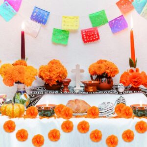 Labeol 50PCS Marigold Flowers Artificial Marigold Flowers Heads Bulk Mexican Decoration Silk Orange Marigold Garland with Stems for Day of The Dead Halloween Diwali Party Decorations Home Decor