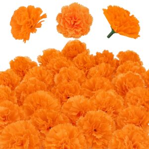30 pcs artificial marigold flowers,3.54" silk marigold flower heads,orange flowers artificial for decoration,marigold heads for parties,indian wedding,indian theme,diwali home decor diy wreath garland