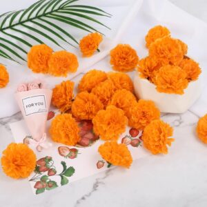 30 pcs Artificial Marigold Flowers,3.54" Silk Marigold Flower Heads,Orange Flowers Artificial for Decoration,Marigold Heads for Parties,Indian Wedding,Indian Theme,Diwali Home Decor DIY Wreath Garland