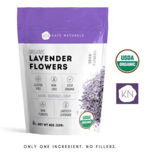 Dried Lavender Flowers for Tea and Soap Making (4oz) - Kate Naturals. USDA Organic Dried Flowers From Lavender Plant for Lavender Tea & Lemonade. Culinary Lavender and Edible Lavender Buds.