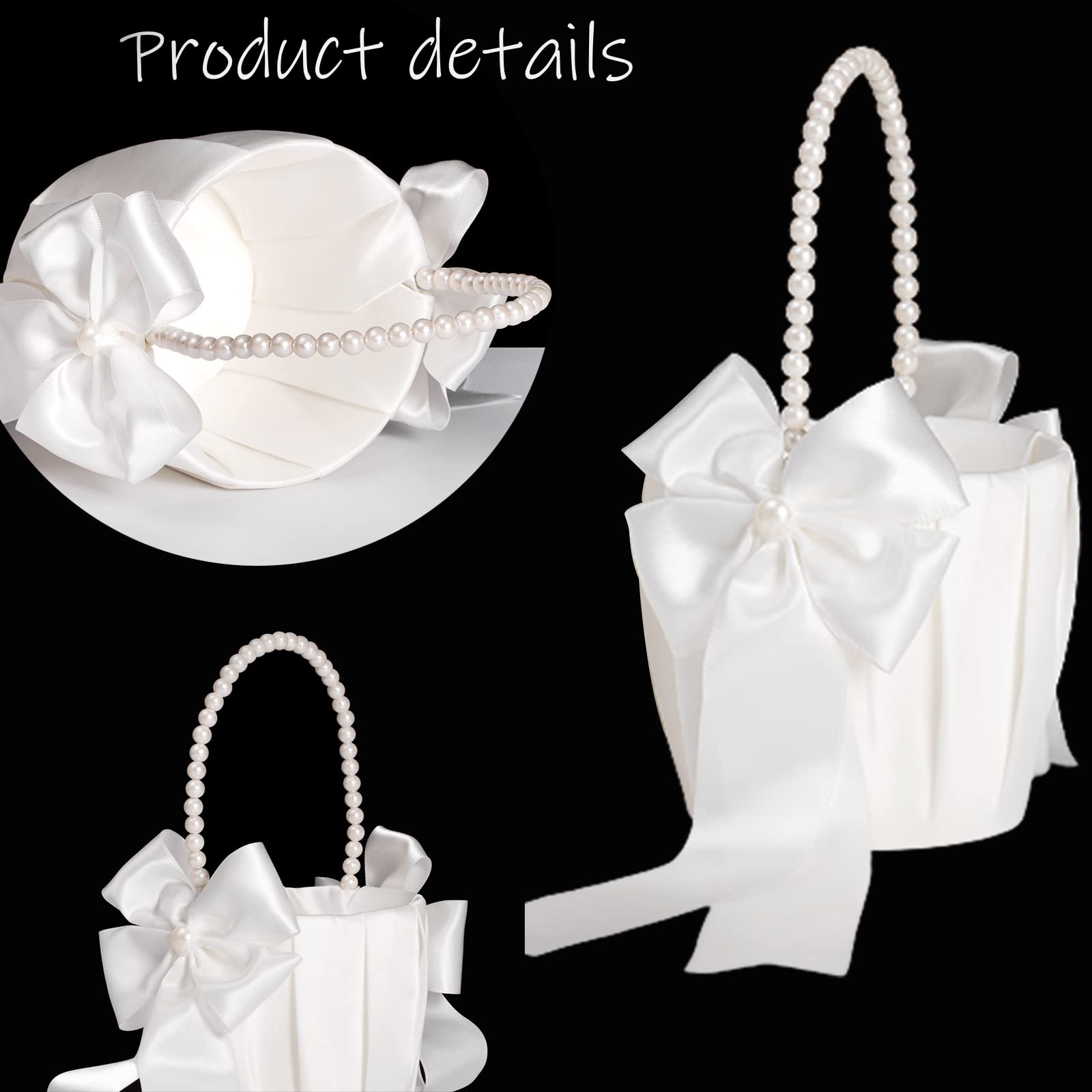 Flower Girl Baskets for Wedding,Ivory Flower Girl Basket set of 2,Wedding Baskets for Flower Girls (Ivory Basket 1)