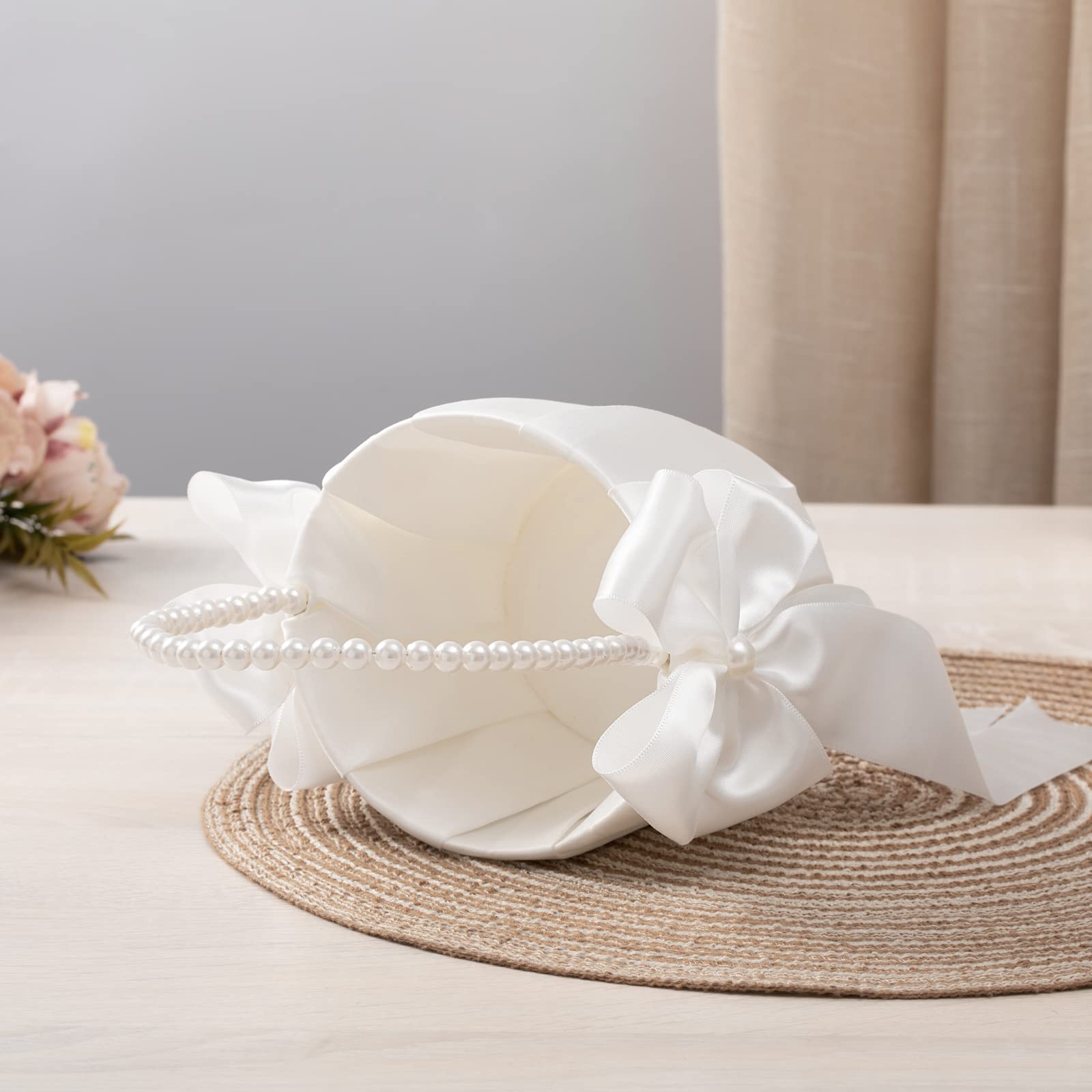 Flower Girl Baskets for Wedding,Ivory Flower Girl Basket set of 2,Wedding Baskets for Flower Girls (Ivory Basket 1)