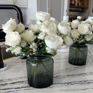 Artificial Peonies Silk Flowers, White Faux Peony Bouquet 4 Bundles Florals Arrangements Decor for Farmhouse Home Boho Wedding Table Centerpiece, Fake Plastic Flowers Bulk Vase Decoration (White)