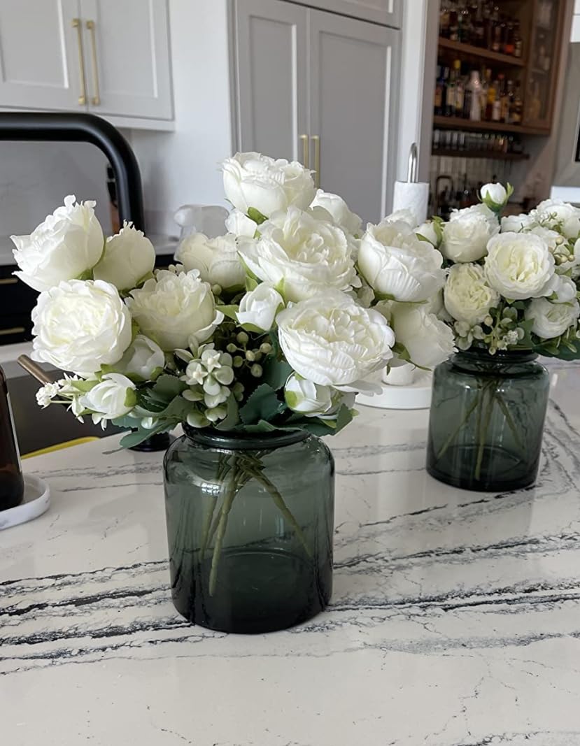 Artificial Peonies Silk Flowers, White Faux Peony Bouquet 4 Bundles Florals Arrangements Decor for Farmhouse Home Boho Wedding Table Centerpiece, Fake Plastic Flowers Bulk Vase Decoration (White)