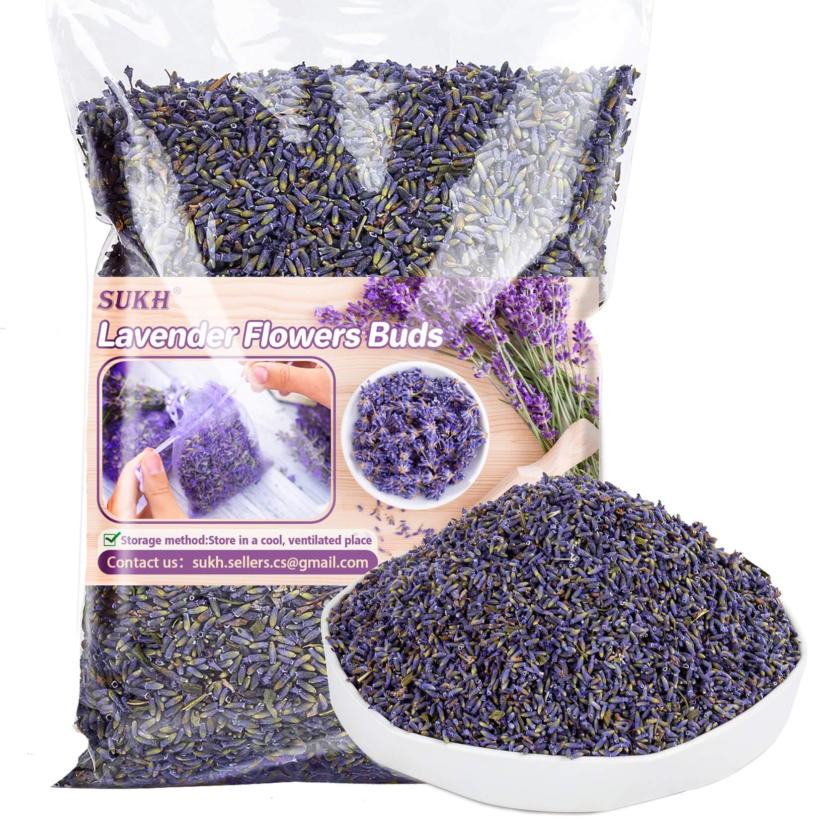 3OZ French Lavender Dried Lavender - Sukh Organic Lavender Sachets for Drawers and Closets Lavender Flowers Sachet Bags Fresh Scents Lavender Sachet Bags Dried Flowers Bulk