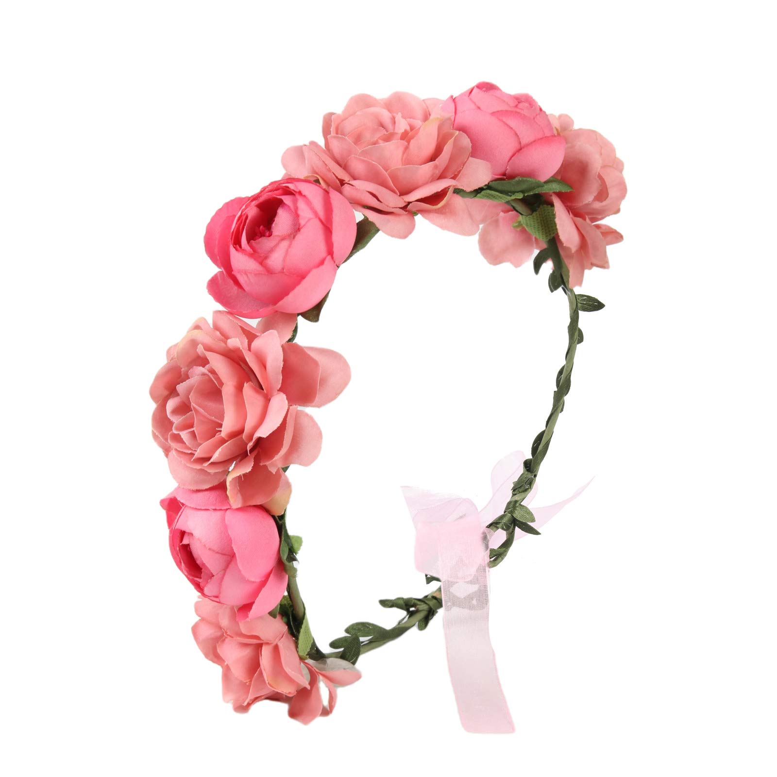 FirstCos Adjustable Rose Flower Crown for Women Girls Headbands Romantic Hair Wreath Halo Floral Garland Headpiece Wedding Birthday Party Maternity Photoshoot Props (Rose)