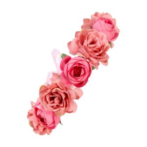 FirstCos Adjustable Rose Flower Crown for Women Girls Headbands Romantic Hair Wreath Halo Floral Garland Headpiece Wedding Birthday Party Maternity Photoshoot Props (Rose)