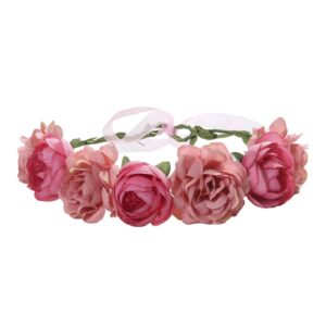 FirstCos Adjustable Rose Flower Crown for Women Girls Headbands Romantic Hair Wreath Halo Floral Garland Headpiece Wedding Birthday Party Maternity Photoshoot Props (Rose)