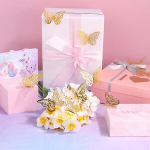 ROADPLUM 20 Sheets Flower Wrapping Paper, Pink Floral Wrapping Paper Bouquet Kit with 100 Pcs Diamond Bouquet Pins 60 Pcs 3D Gold Butterflies 1Roll Ribbon for DIY Craft Flower Wrapping Gift Packaging