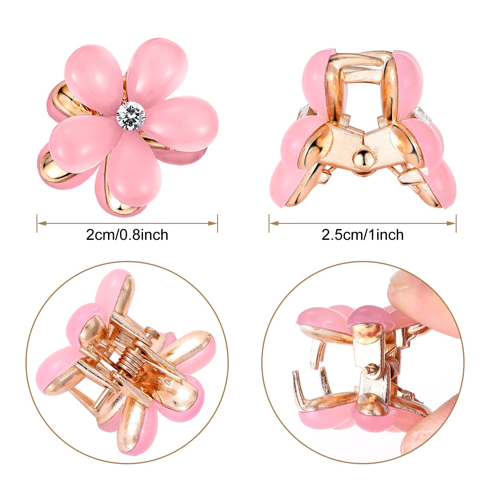 Paderison 10Pcs Flower Hair Clips for Girls Small Hair Claw Clips Mini Flower Hair Clips with Crystal Cute Metal Claw Clips Sparkling Hair Barrettes Nonslip Side Clip Hair Accessories for Women