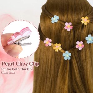 HINZIC 30Pcs Mini Flower Hair Clips Cherry Blossom Claw Clips Cute Flower Hair Pins Small Hair Barrettes Decorative Wedding Prom Valentines Hair Accessories for Teen Girls Women (Pink Yellow Blue)