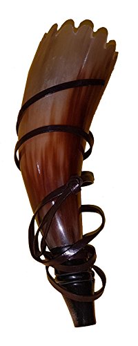 Reed Horn Viking Blowing Horn with Horn Whistle - Handcrafted Ox Horn Bugle - Medium Sound - Festivals, Ceremonies - Medieval Horn Instrument (With Leather Cord-8 Inch)