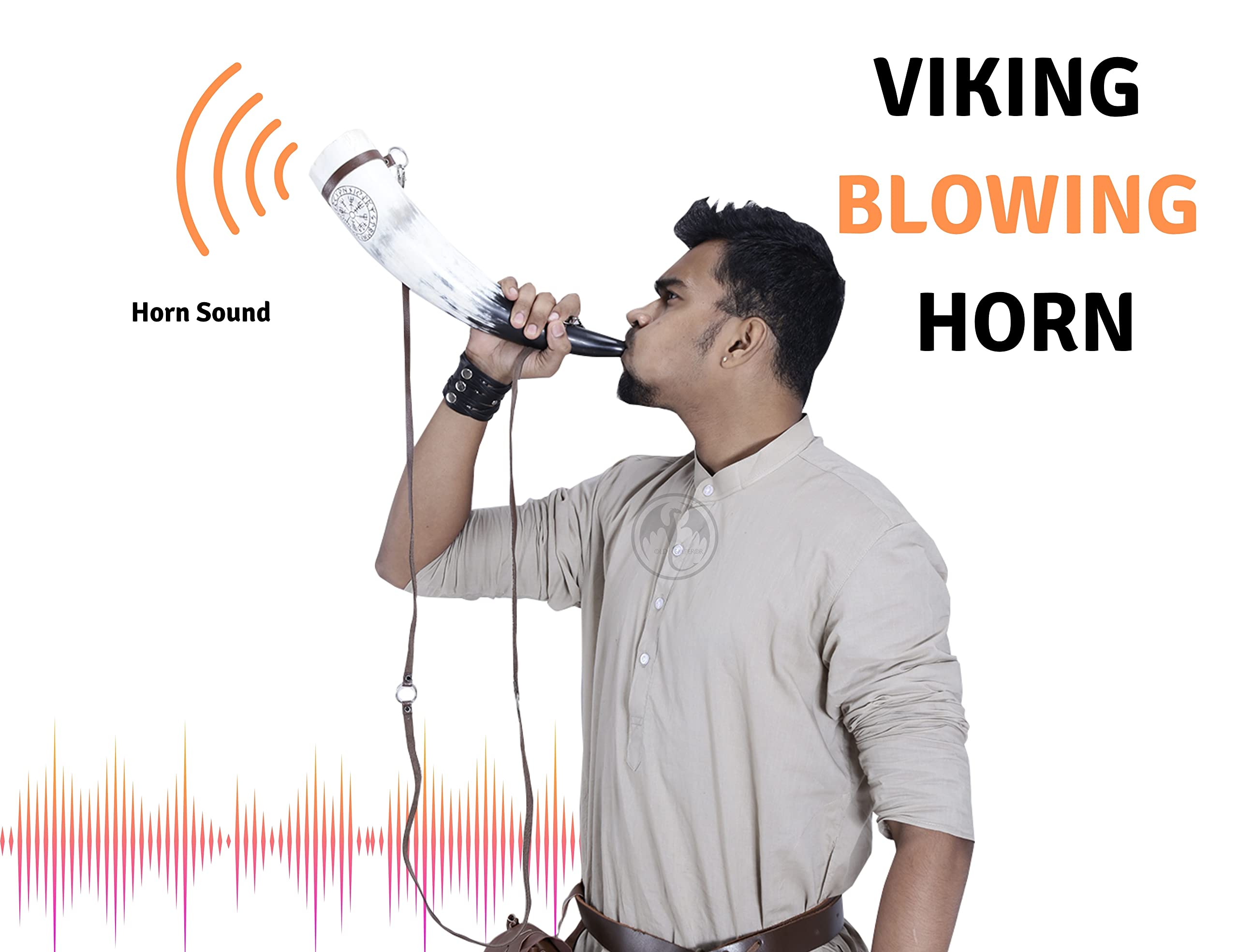 OldEmperor Viking War Blowing Horn| 12 Inch Genuine Ox Battle Trumpet with Leather Strap-Hand Engraved| Easy and Clear Sound| Viking Gift for Men and Women