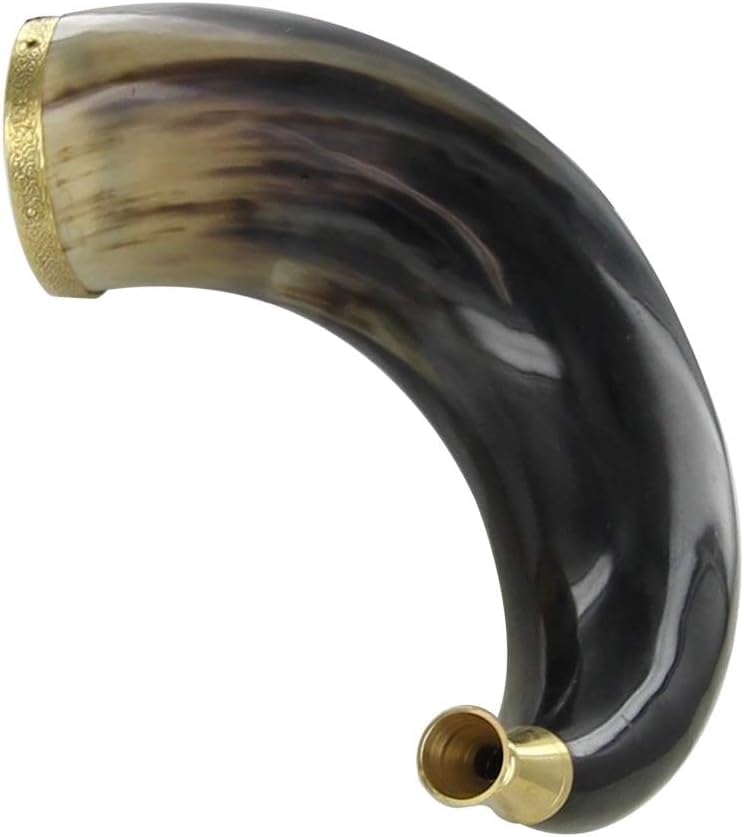 Armory Replicas Handmade Authentic Natural Gjallarhorn War Trumpet Medieval Inspired Functional Prop Real Cow Bovine Viking Blowing Horn w/Carved Brass Collar