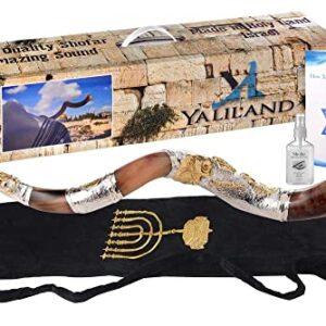 Shofar from Israel Polish Polished Silver Plated Set Kudu Horn Yemenite Lion Of Judah + Bag + Spray + Guide + Carrying Box Case (30"-32")