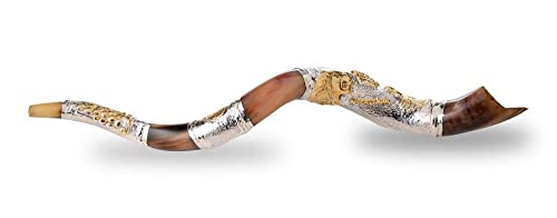 Shofar from Israel Polish Polished Silver Plated Set Kudu Horn Yemenite Lion Of Judah + Bag + Spray + Guide + Carrying Box Case (30"-32")