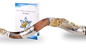 Shofar from Israel Polish Polished Silver Plated Set Kudu Horn Yemenite Lion Of Judah + Bag + Spray + Guide + Carrying Box Case (30"-32")