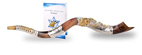 Shofar from Israel Polish Polished Silver Plated Set Kudu Horn Yemenite Lion Of Judah + Bag + Spray + Guide + Carrying Box Case (30"-32")