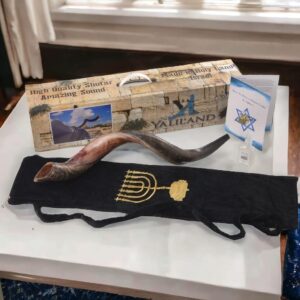 SHOFAR Set Half Polished Half Natural Kudu Horn Yemenite + Bag + Spray + Guide + Carrying Box Case (30"-32") From Israel