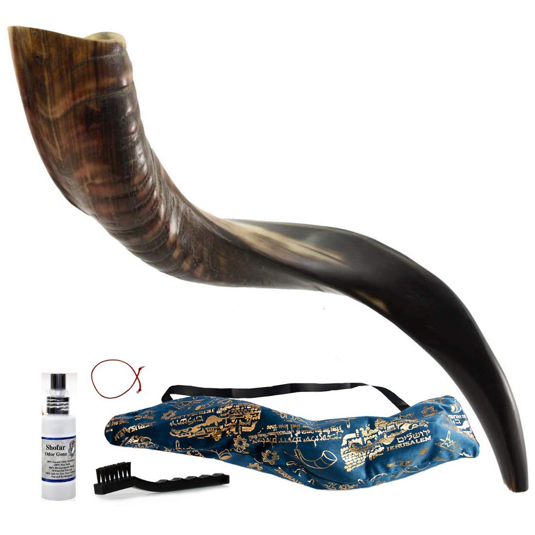 ProShofar Israel Shofar Set, Natural Kudu Horn Shofar, Kosher Shofar Yemenite Traditional Musical Instrument for Jewish Spiritual Ceremonies and Religious Sermons, Made in Israel