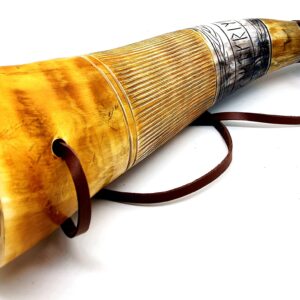 Viking War Horn Genuine Ox-Horn Battle Trumpet - Premium Hand Engraved Horn Viking Norse Cattle Ancient Horn Bugle Hunting Tool BATTLE HORN BLOWING HORN VIKING BUGLE HORN & Brass With Wooden Stand 16"