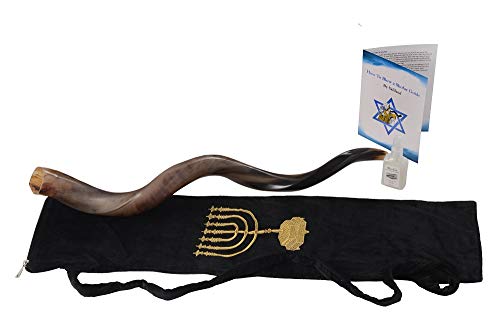 Shofar from Israel Set Full Polished Kudu Horn Yemenite + Bag + Spray + Guide + Carrying Box Case (28"-30")