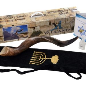 SHOFAR Set FULL Natural Kudu Horn Yemenite + Bag + Guide + Carrying Box Case (26"-28") Ship from Israel