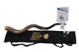 yaliland shofar horn musical instrument - authentic kosher kudu ram horns from israel - includes bag, book guide, anti-odor spray, 3 brushes - ideal for religious ceremonies - 36"-38", fully polished