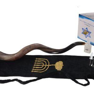 Yaliland Shofar Horn Musical Instrument - Authentic Kosher Kudu Ram Horns from Israel - Includes Bag, Book Guide, Anti-Odor Spray, 3 Brushes - Ideal for Religious Ceremonies - 36"-38", Fully Polished