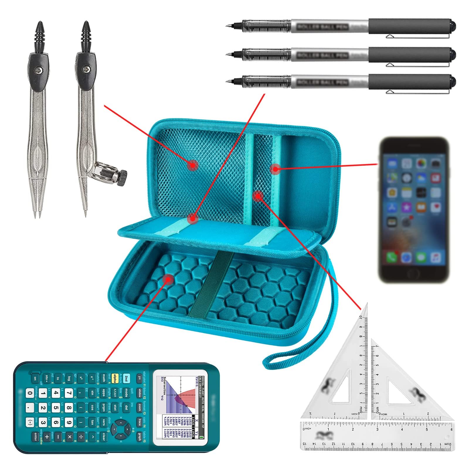 Graphing Calculators Case for Texas Instruments TI-84 Plus/TI-83 Plus CE Color Calculator, Storage Holder for TI-89/ for Casio fx-9750GIII for TI-30XS for Cables, Pens, Pencil-Green(Box Only)